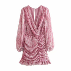 V-Neck Print Ruffle Sleeve Midi Dress Women Elegant Casual Party Summer Fashion Dress