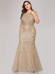 Plus Size Sequin Mesh Fishtail Maxi Dress Women Slim Elegant Evening Prom Wedding Guest Fashion