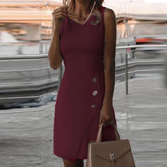 Plus Size Retro Sleeveless Dress Women Slim Fit Button Elegant Casual Spring Summer S-3XL