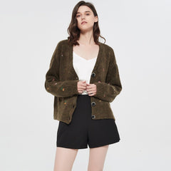 Embroidered Knit Cardigan Women Vintage V-Neck Fall Winter Casual Elegant Fashion Sweater