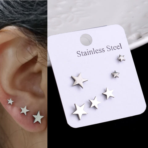 Butterfly Star Moon Heart Stud Earrings Set Women Stainless Steel Small Cute Jewelry Gift