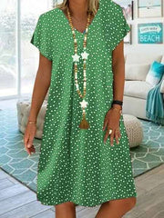 Plus Size Boho Print Dress Women V-Neck Short Sleeve Loose Fit Casual Summer Fashion