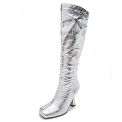 Chunky Heel Shiny Boots Women Bling Sparkly Casual Club Party Fashion Shoes
