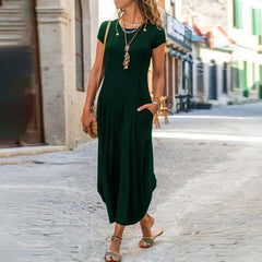 Plus Size Boho Maxi Dress Women Short Sleeve Casual Beach Vacation Summer Fashion