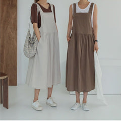 Plus Size Cotton Linen Maxi Dress Women Sleeveless Robe Pockets Casual Comfortable Fashion