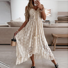 Off Shoulder Lace Patchwork Midi Dress Women Elegant Casual Party Wedding Guest Fashion