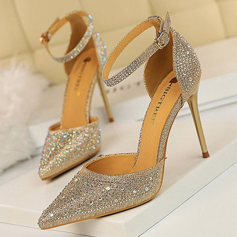 Rhinestone High Heel Pumps Women Sparkly Stiletto Elegant Wedding Gala Party Fashion Shoes