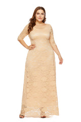 Plus Size Black Lace A-Line Maxi Dress Women 3/4 Sleeve Elegant Prom Homecoming Wedding Guest