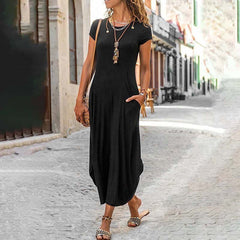 Plus Size Boho Maxi Dress Women Short Sleeve Casual Beach Vacation Summer Fashion