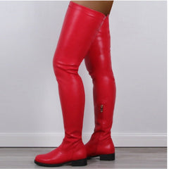 PU Leather Over Knee Boots Women Low Heel Comfortable Casual Autumn Fashion Shoes