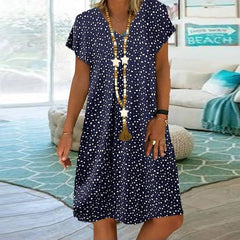 Plus Size Boho Print Dress Women V-Neck Short Sleeve Loose Fit Casual Summer Fashion