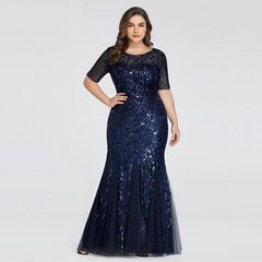 Plus Size Sequin Mesh Fishtail Maxi Dress Women Slim Elegant Evening Prom Wedding Guest Fashion