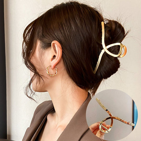 Large Metal Hair Claw Clip Women Twisted Pretzel Gold Silver Minimalist Thick Hair Accessory