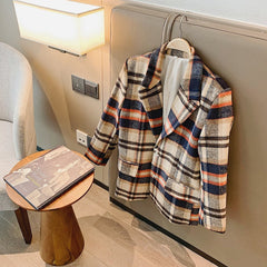 Plaid Wool Tweed Blazer Women Elegant Office Chic Winter Casual Outerwear Fashion