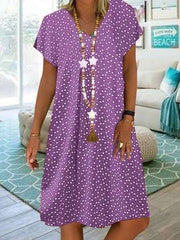 Plus Size Boho Print Dress Women V-Neck Short Sleeve Loose Fit Casual Summer Fashion