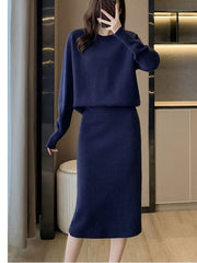 Knit Skirt Suit Set Women 2-Piece Elegant Casual Autumn Winter Fashion Outfit