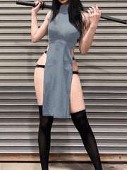 High Slit Japanese Cosplay Midi Dress Women Split Elegant Casual Party Fashion Dress