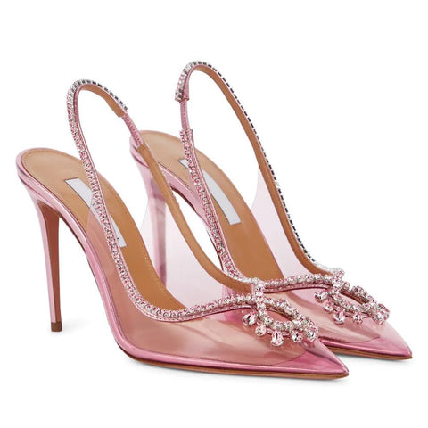 Transparent PVC Rhinestone Chain Stiletto Sandals Women Studded Elegant Party Fashion