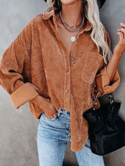 Long Corduroy Jacket Women Autumn Casual Warm Comfortable Outerwear Fashion Coat