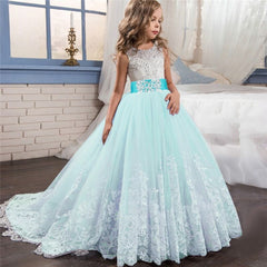 Lace Embroidered Flower Girl Dress Girls Princess Formal Prom Ball Gown Wedding Elegant