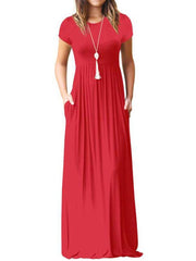Short Sleeve Maxi Dress Women Loose Casual Pockets Beach Vacation Summer Fashion Dress
