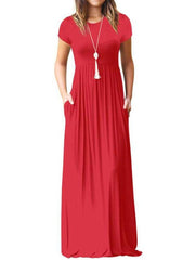 Short Sleeve Maxi Dress Women Loose Casual Pockets Beach Vacation Summer Fashion Dress