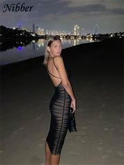 Pleated Mesh Maxi Prom Dress Women Long Elegant Evening Party Wedding Guest Fashion Dress