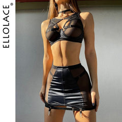 Sheer Bra & Garter Skirt Set Women 5-Piece Sleepwear Casual Intimate Fashion