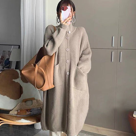 Turtleneck Knitted Cardigan Women Long Sweater Coat Warm Elegant Winter Casual Fashion