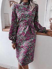 Leopard Print Puff Sleeve Maxi Dress Women Long Elegant Belted Holiday Party Fashion