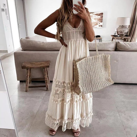 Off Shoulder Lace Patchwork Midi Dress Women Elegant Casual Party Wedding Guest Fashion