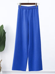 Lapel Knit Sweater & Wide Leg Pant Set Women Solid Loose Casual Winter Fashion Outfit
