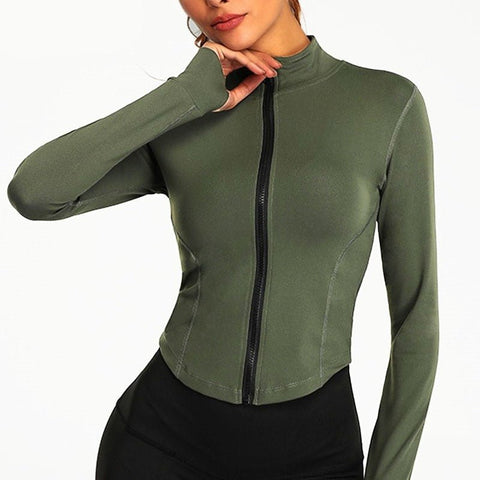 Full Zip-Up Yoga Jacket Women Workout Running Casual Athletic Activewear Fashion