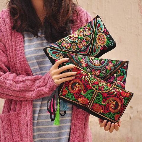 Embroidered Vintage Clutch Purse Women Small Phone Wallet Native Casual Fashion Handbag