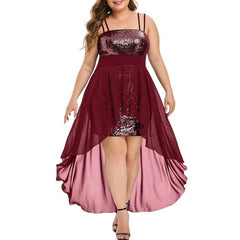 Plus Size Sequin Asymmetric Hem Evening Dress Women Elegant Party Prom Wedding Fashion