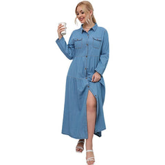 Plus Size Long Sleeve Vintage Shirt Dress Women Casual Comfortable Everyday Fashion