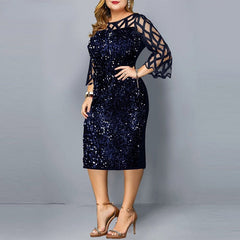 Plus Size Sequin Sparkly Midi Dress Women Elegant Party Club Evening Fashion Dress