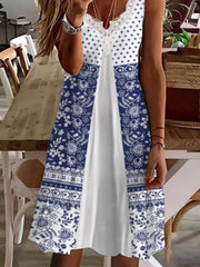 Lace Hollow Out Midi Dress Women V-Neck Sleeveless Print Casual Summer Beach Fashion Dress