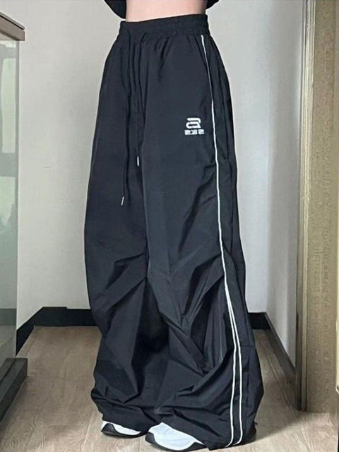 Wide Leg Parachute Pants Women Black Oversized Casual Streetwear Comfortable Fashion Trousers
