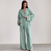 Elegant Long Sleeve Solid Color Sleepwear 2 Piece Set Women's Loose Pajama Lounge Set