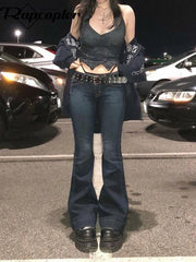 Y2K Flare Jeans Women Vintage Low Waist Aesthetic Streetwear Casual Denim Fashion Trousers