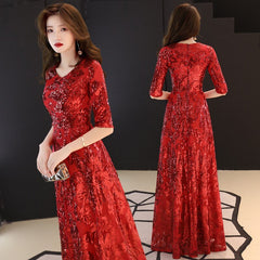 Gold Sequin Evening Party Dress Women Elegant Sparkly Prom Wedding Guest Fashion Dress
