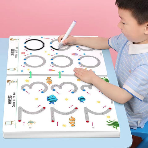 Montessori Tracing Notebook Kids 136 Page Magic Writing Alphabet Numbers Line Learning Education