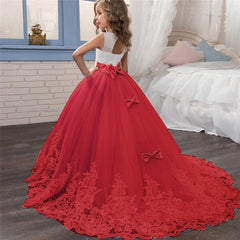 Lace Embroidered Flower Girl Dress Girls Princess Formal Prom Ball Gown Wedding Elegant