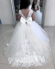 Flower Girl Dress Kids 3-14 Years Lace Tulle Bow First Communion Wedding Elegant Gift
