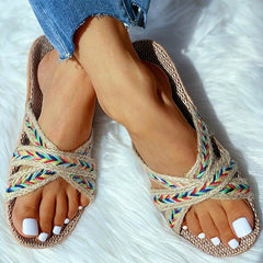 Hemp Cross Strap Slippers Women Natural Moccasin Comfy Multicolor Home Summer Casual Fashion