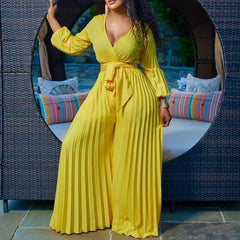 Plus Size Ruffle V-Neck Jumpsuit Women Casual One Piece Romper Everyday Summer Fashion