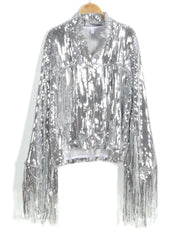 Sequin Glitter Coat Women Retro Long Sleeve Reflective Tassel Chic Casual Outerwear Fashion