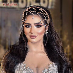 Gold Bridal Crown Headband Women Hoop Hair Ornament Ladies Elegant Wedding Fashion Gift