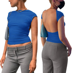 Backless Multi-Way Crop Top Women Short Sleeve Casual Versatile Summer Fashion Top